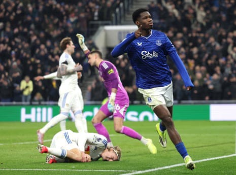 Everton vs Leeds United: Thierno Barry celebrates equaliser at Goodison Park