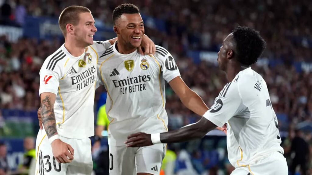 Real Madrid vs Monaco: Mbappé Masterclass as Los Blancos Hit Six in Bernabéu Rout 1 Real Madrid vs Monaco – Kylian Mbappe celebrates during Champions League win"