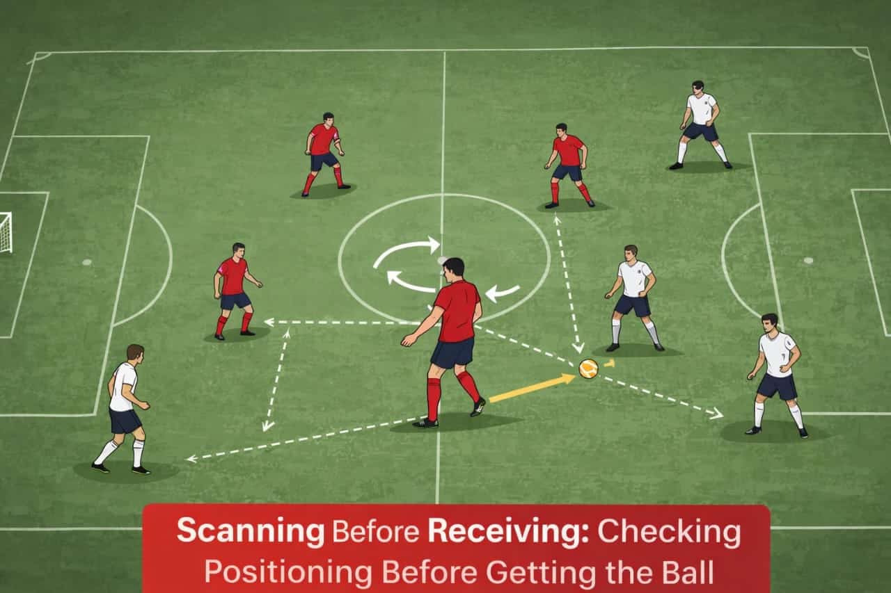 scanning in football before receiving the ball player head checks positioning diagram