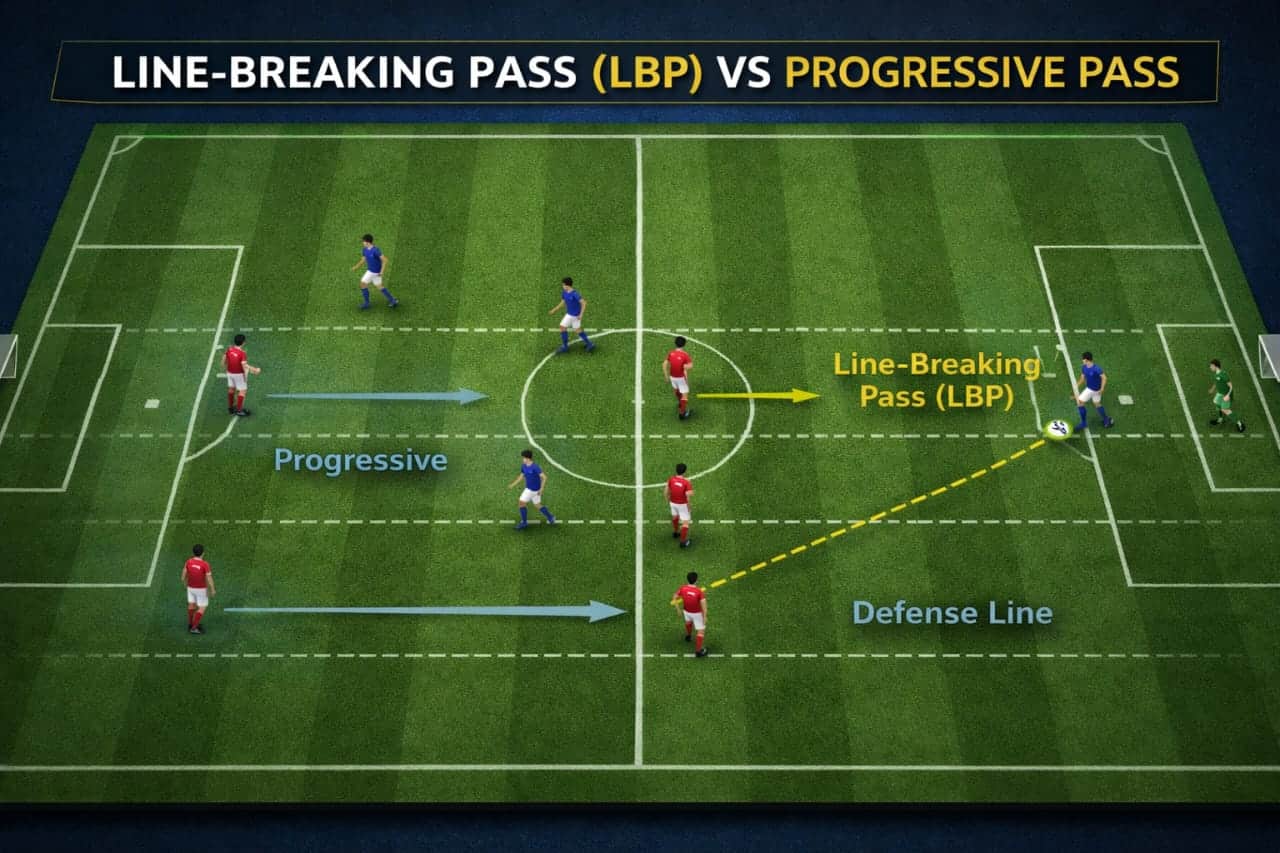 breaking defensive lines in football line-breaking pass vs progressive pass diagram