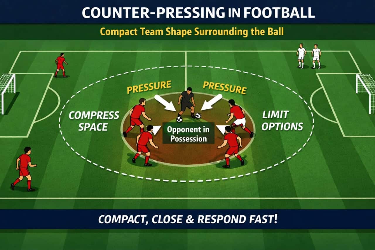 counter-pressing compact team shape pressing around the ball diagram