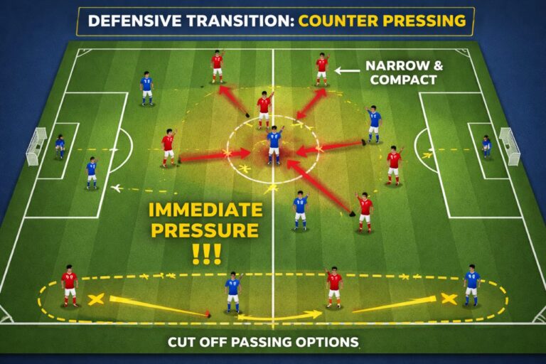 Defensive transitions in football counter pressing immediate pressure diagram