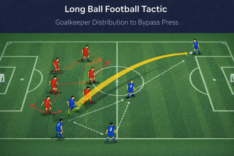 long ball in football tactic goalkeeper distribution bypass press diagram