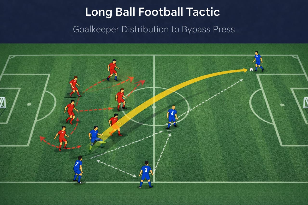 long ball in football tactic goalkeeper distribution bypass press diagram