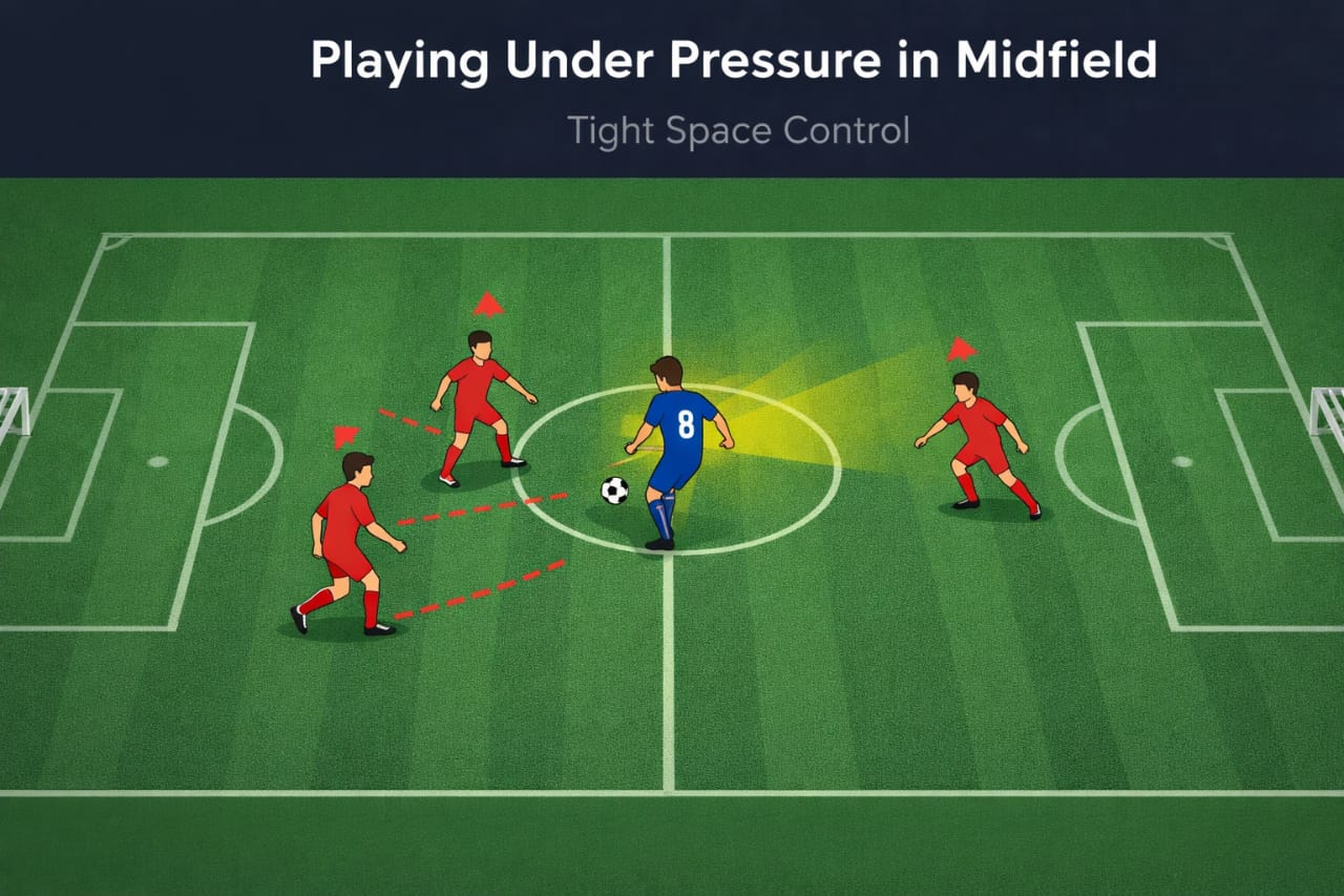 playing under pressure in midfield tight space football diagram central midfield positioning