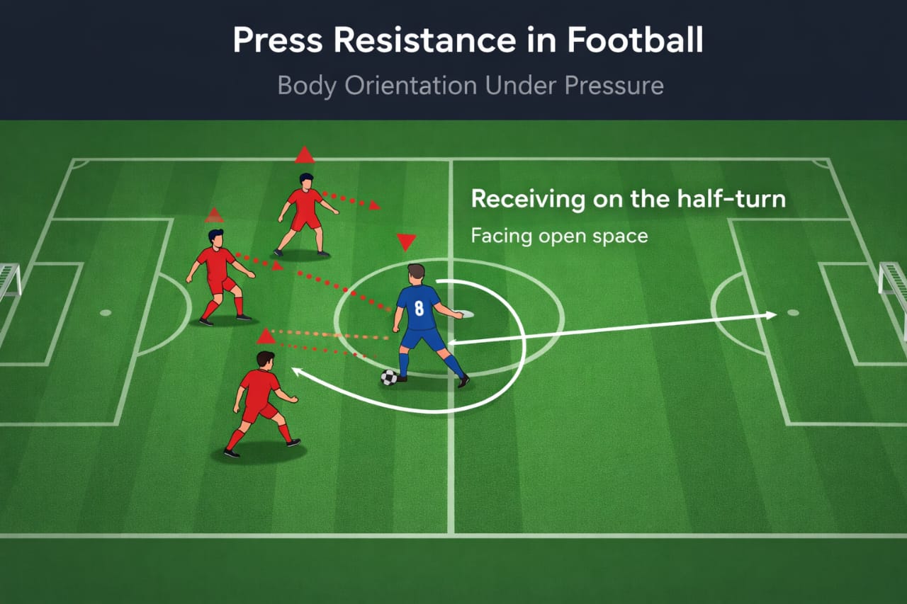 press resistance football body orientation under pressure receiving half turn diagram