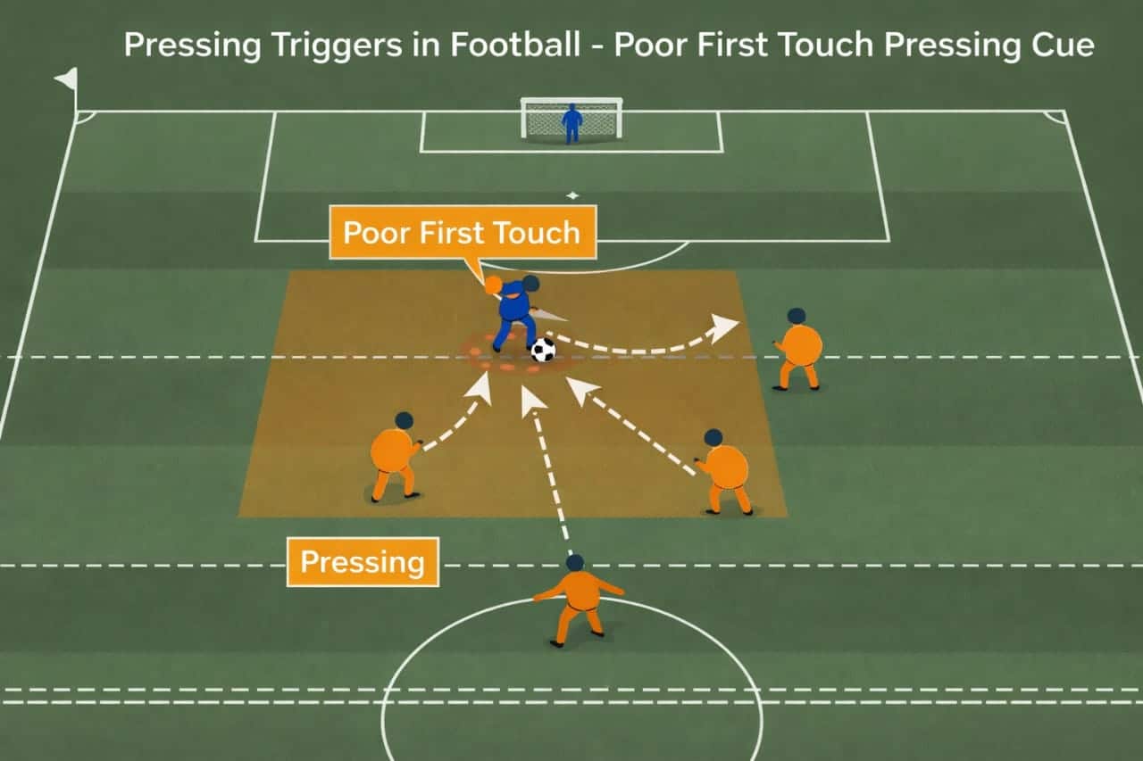 pressing triggers in football poor first touch pressing cue tactical diagram