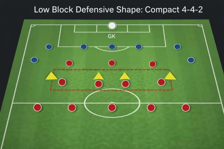 why teams struggle against low blocks in football low block defensive shape 4-4-2 compact tactical diagram