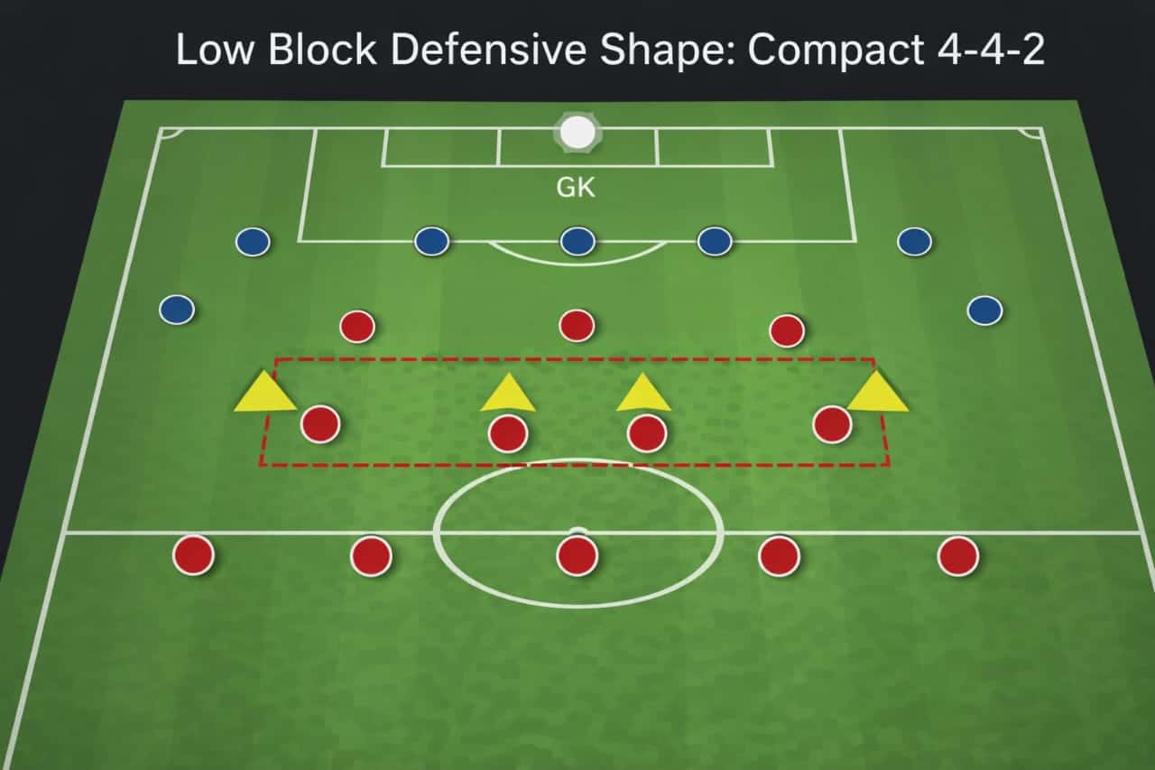 why teams struggle against low blocks in football low block defensive shape 4-4-2 compact tactical diagram