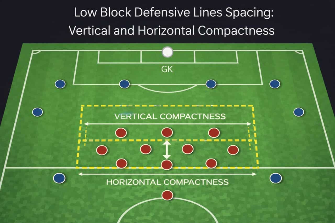 what is a low block in football defensive 4-4-2 compact structure and spacing tactical diagram