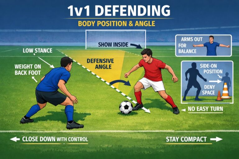 How to Defend 1v1 in Football (Complete Guide for All Positions) 37 how to defend 1v1 in football body position angle control diagram
