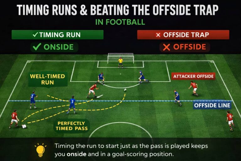How to Stay Onside in Football (Timing Runs and Beating the Offside Trap Explained) 21 how to stay onside in football timing runs beating offside trap diagram