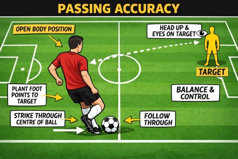 How to Improve Passing Accuracy in Football (Techniques, Drills & Game Intelligence) 1 how to improve passing accuracy in football body position technique diagram