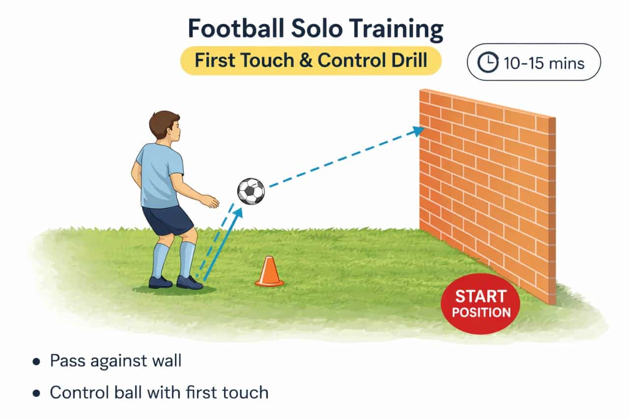 how to train football alone first touch control drill diagram