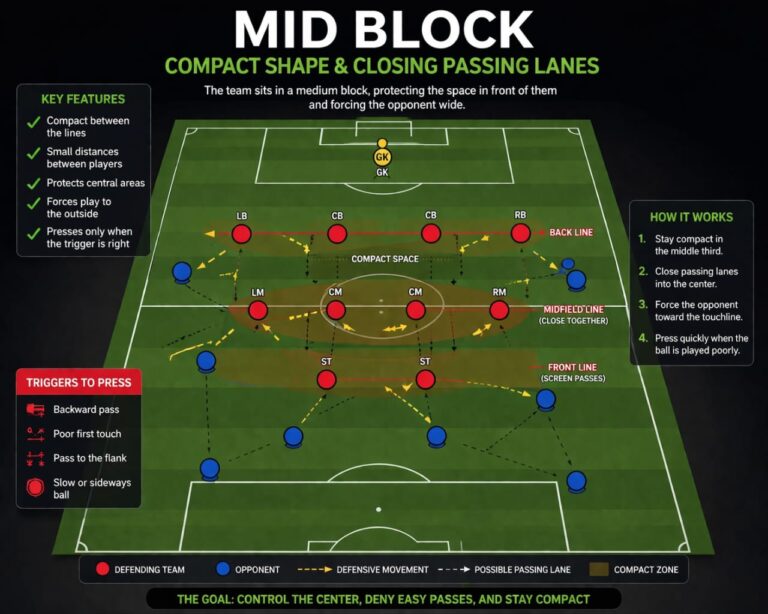 mid block football compact shape closing passing lanes diagram