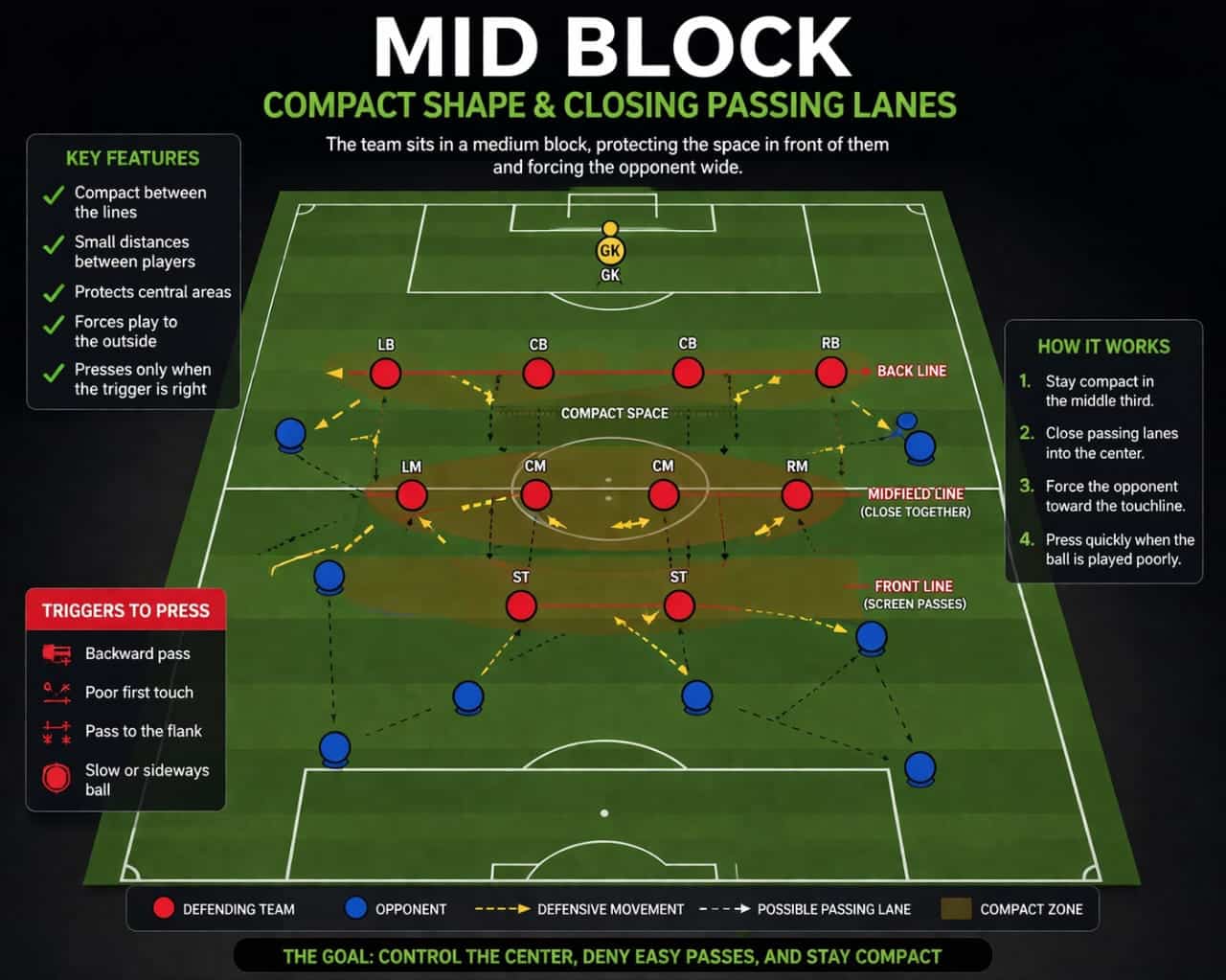 mid block football compact shape closing passing lanes diagram