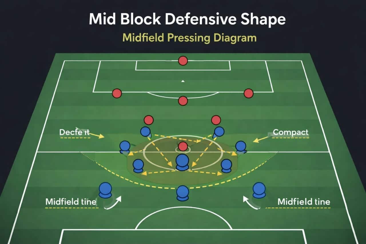 mid block in football defensive shape midfield pressing diagram